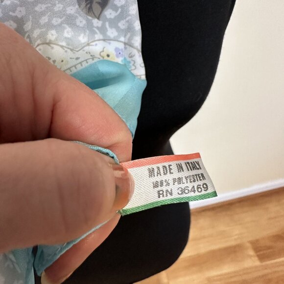 Vintage Womens Floral Polyester Neck Scarf 50s Style Gray Blue Made in Italy - Picture 2 of 5